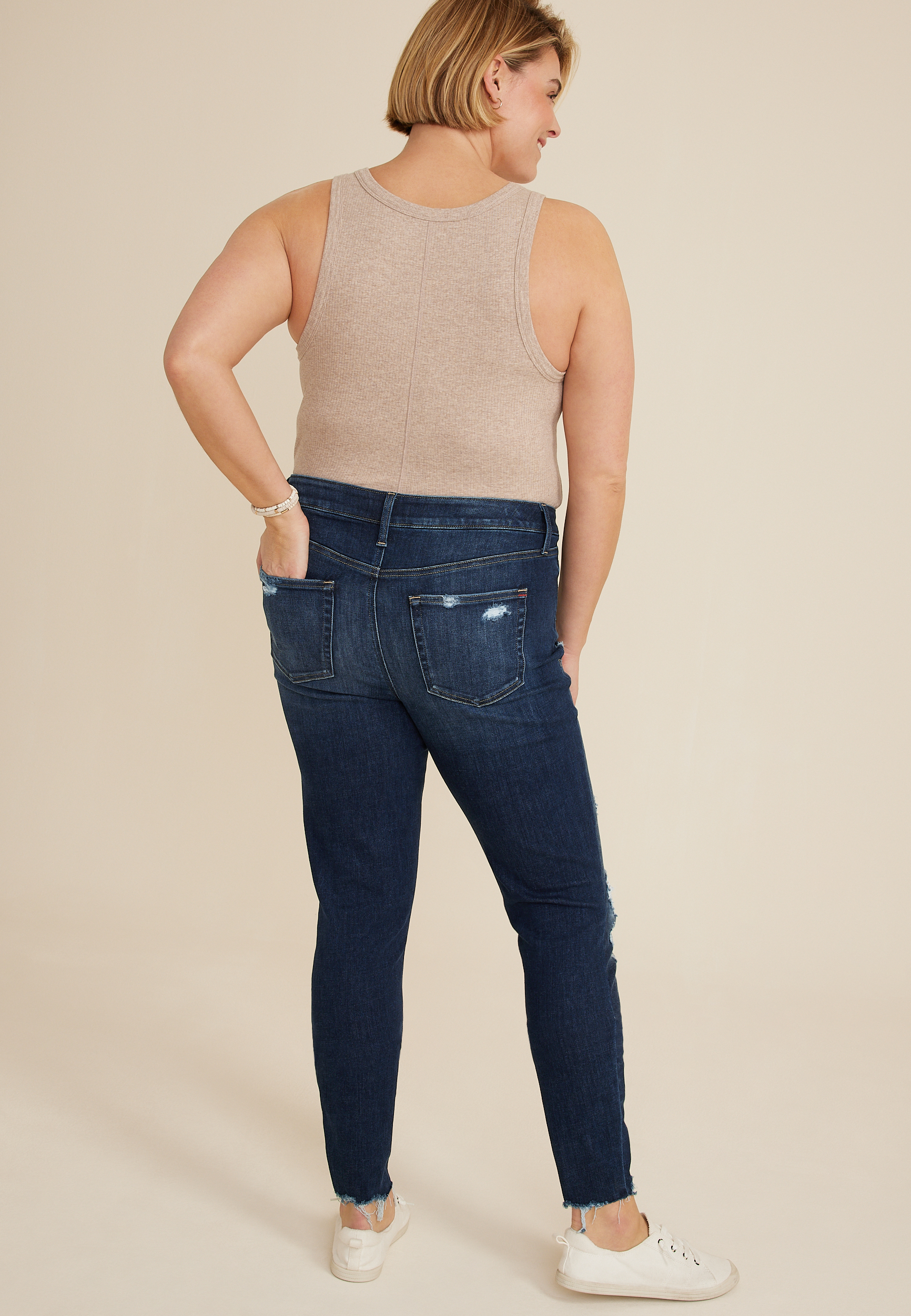Plus Size edgely&trade; High Rise Mid Fit Ripped Super Skinny Jean, C258, large