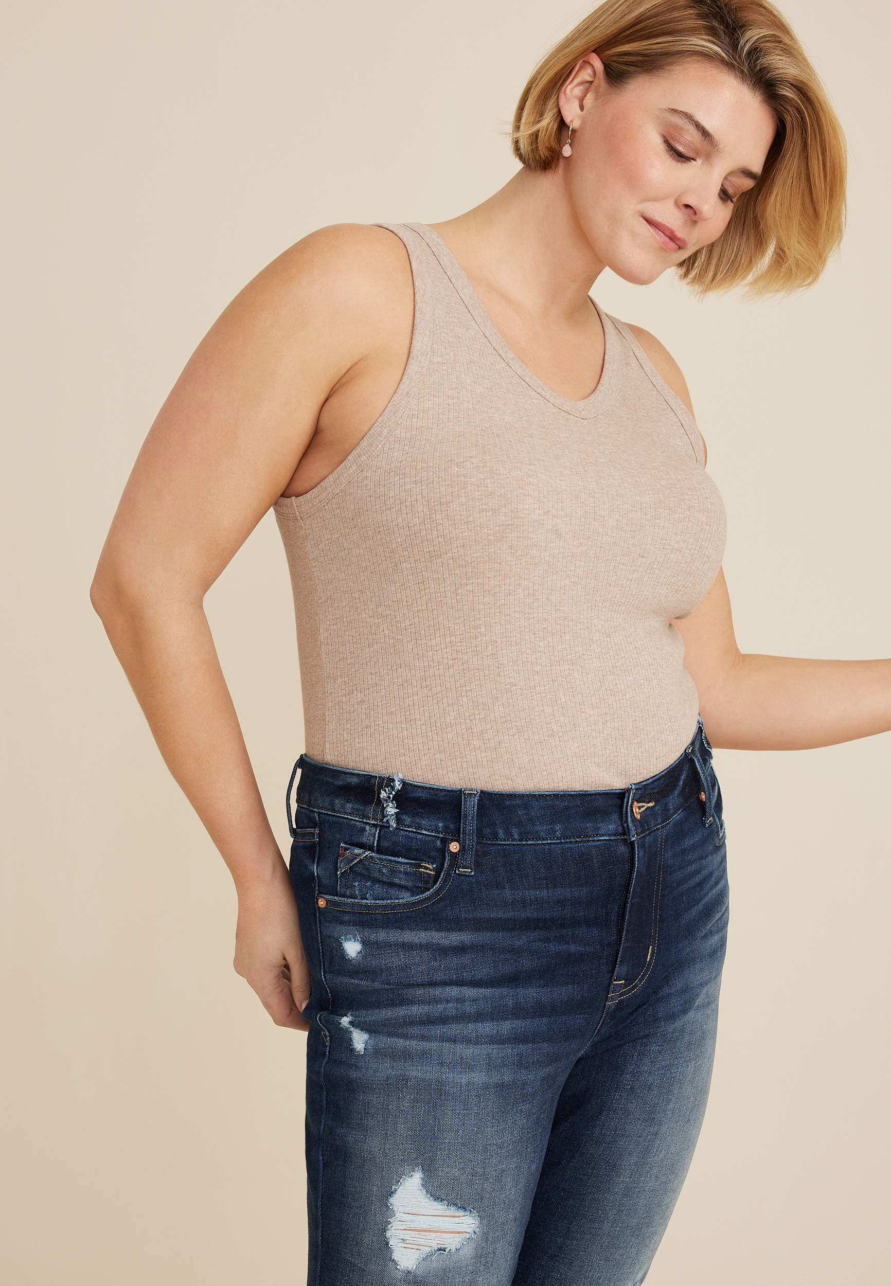 Plus Size edgely&trade; High Rise Mid Fit Ripped Super Skinny Jean, C258, large