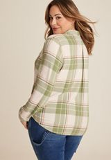 Plus Size Pucker Plaid Button Up Shirt, C4681, small