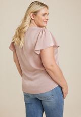 Plus Size Atwood Satin Flutter Sleeve Blouse, C8233, small