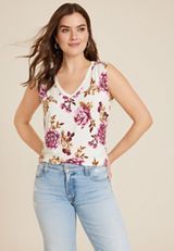 24/7 Morgan Floral V Neck Tank Top, C2380, small