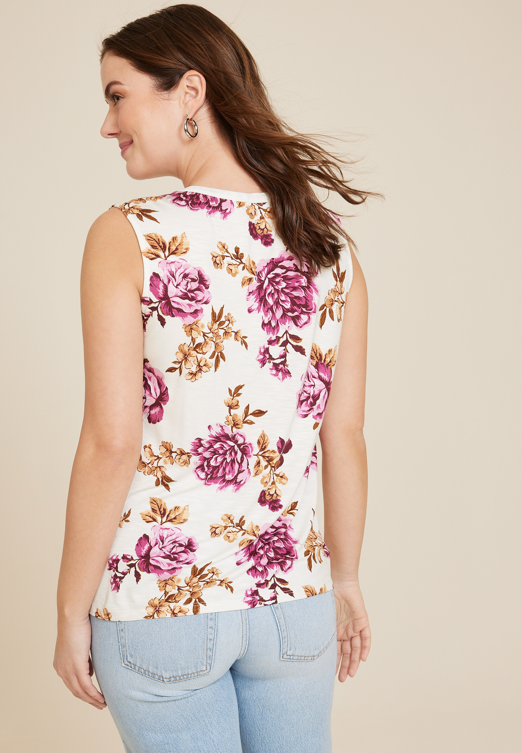 24/7 Morgan Floral V Neck Tank Top, C2380, large