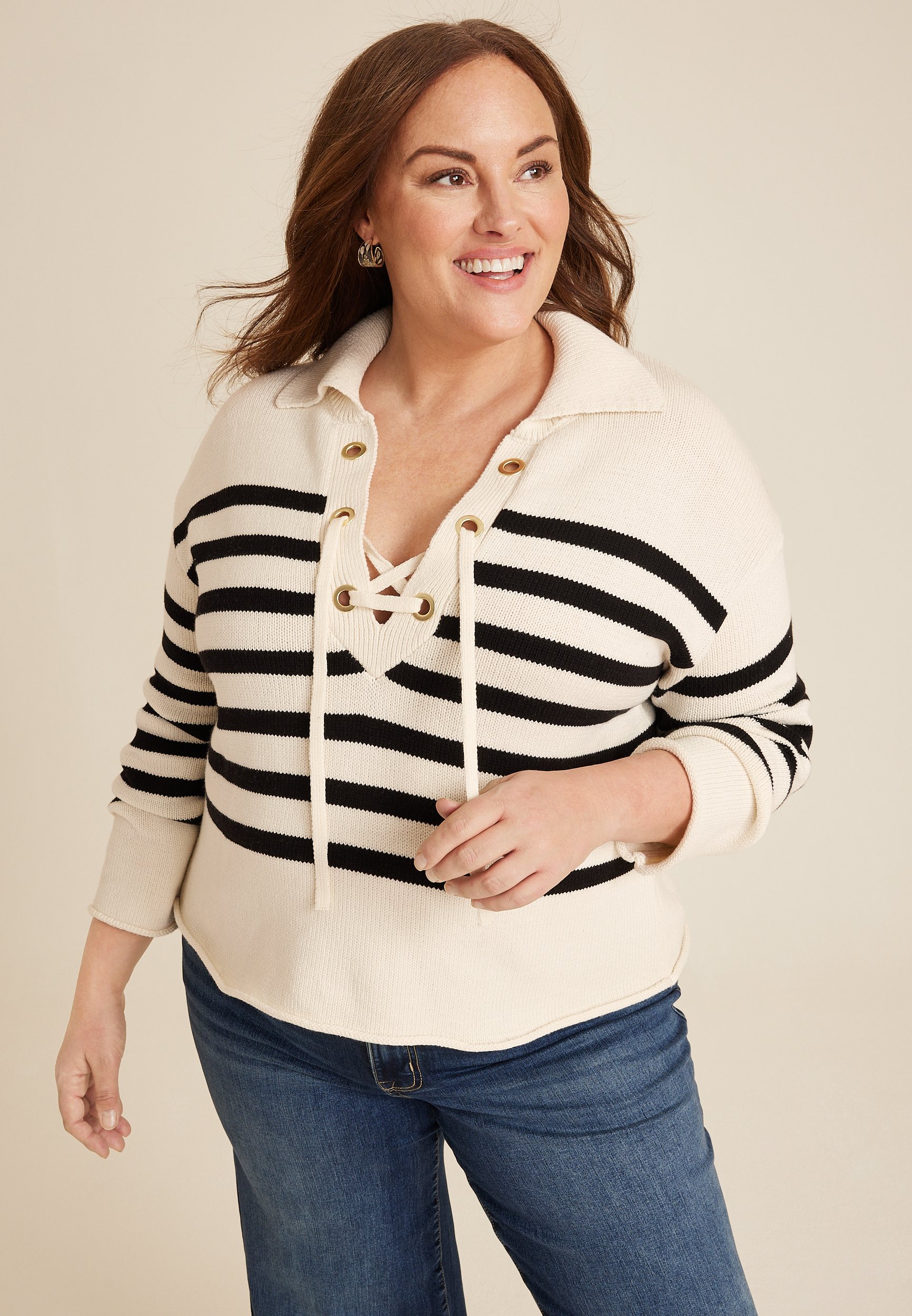 Plus Size 90s Prep Striped Relaxed Button Up Shirt