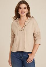 Lace Up Collared Sweater, C3968, small