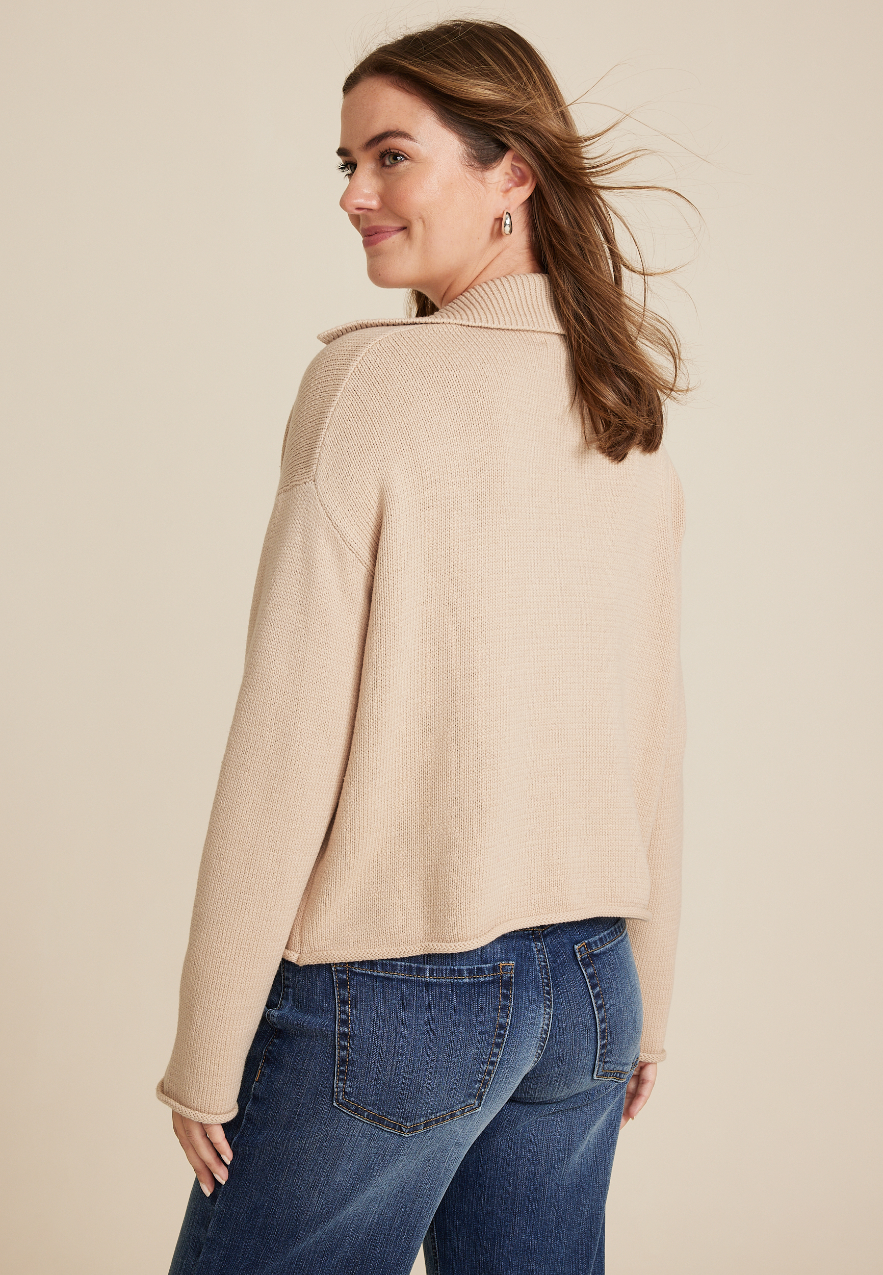 Lace Up Collared Sweater, C3968, large