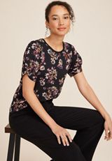 Floral Twist Puff Sleeve Tee, C1943, small