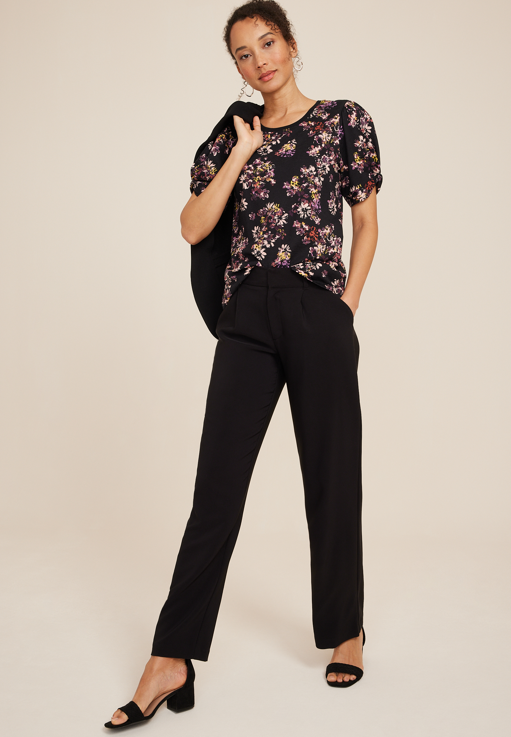 Floral Twist Puff Sleeve Tee, C1943, large