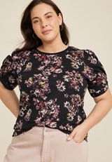 Plus Size Floral Twist Puff Sleeve Tee, C1943, small