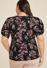 Plus Size Floral Twist Puff Sleeve Tee, C1943, small