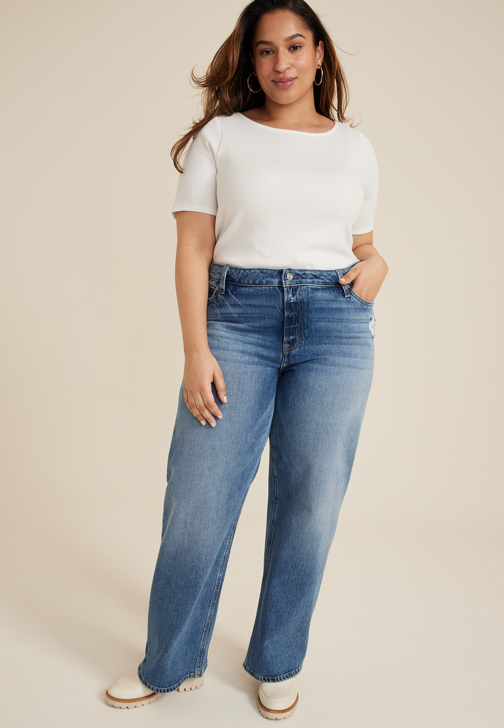 Plus Size Goldie Blues™ High Rise Curvy Cheeky Wide Leg Jean | maurices