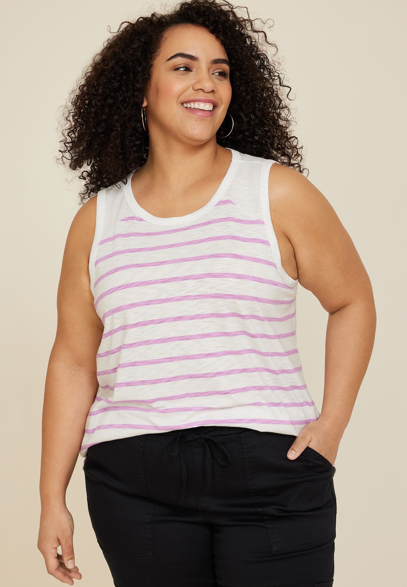 Plus Size Double Layer Shirred Mock Neck Tank Top
