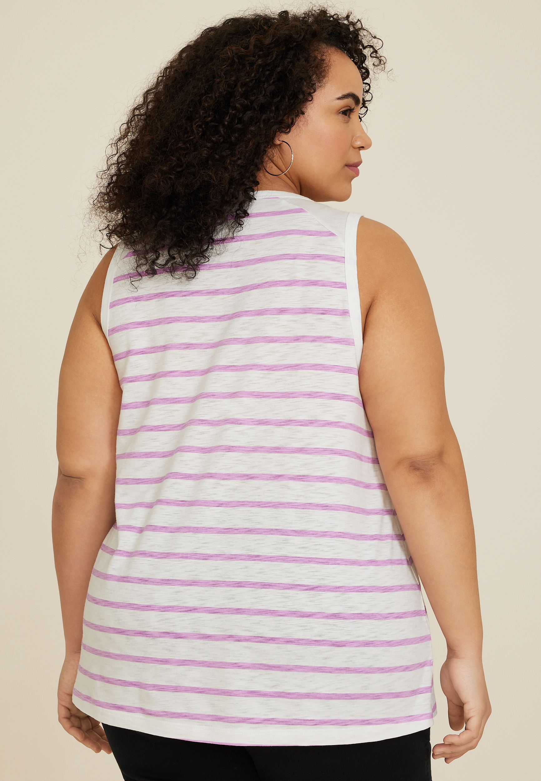 Plus Size 24/7 Eagan Striped Crew Neck Tank Top, LILAC COMBO, large