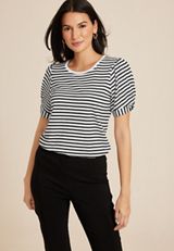 Striped Twist Puff Sleeve Tee, C1756, small
