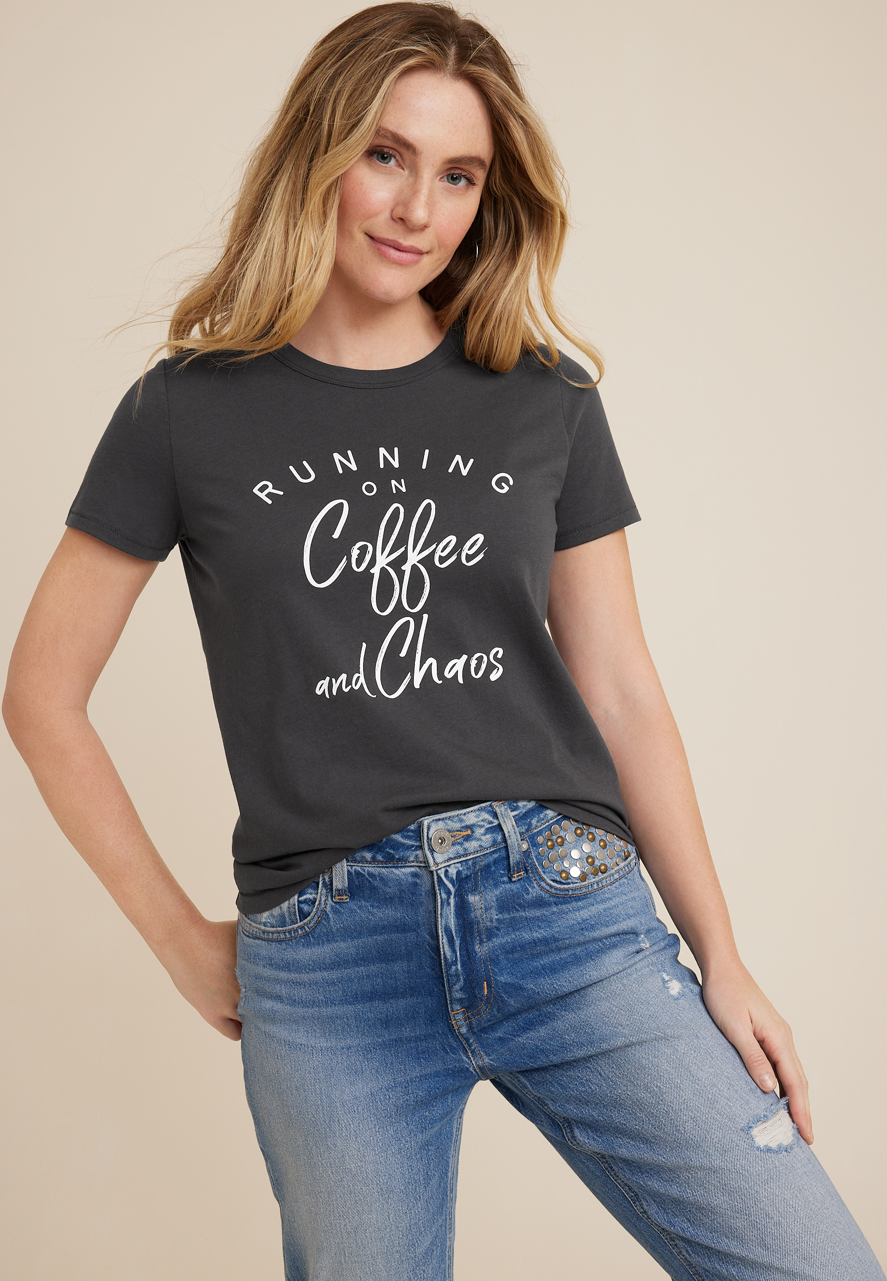 Coffee And Chaos Graphic Tee, C1876, large