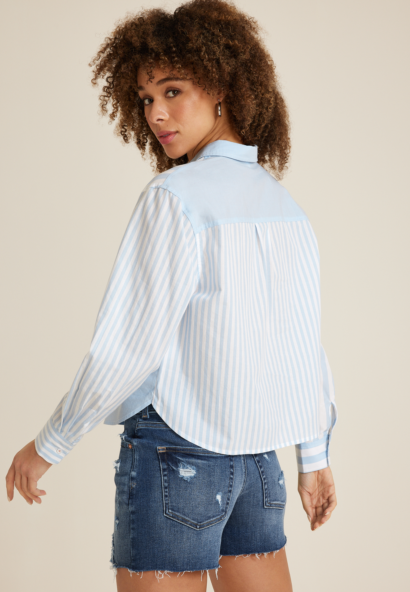 90s Prep Colorblock Cropped Button Up Shirt, C5030, large