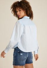 90s Prep Colorblock Cropped Button Up Shirt, C5030, small