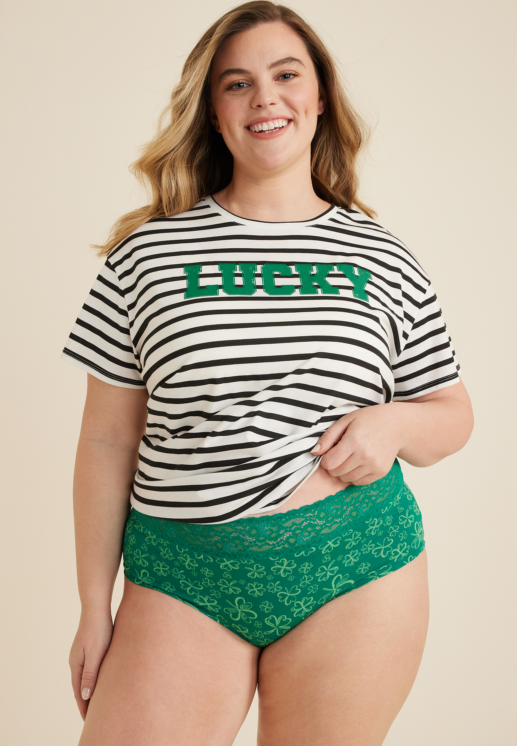 Simply Comfy Wide Lace Trim Shamrock Boybrief Cotton Panty, C2521, large
