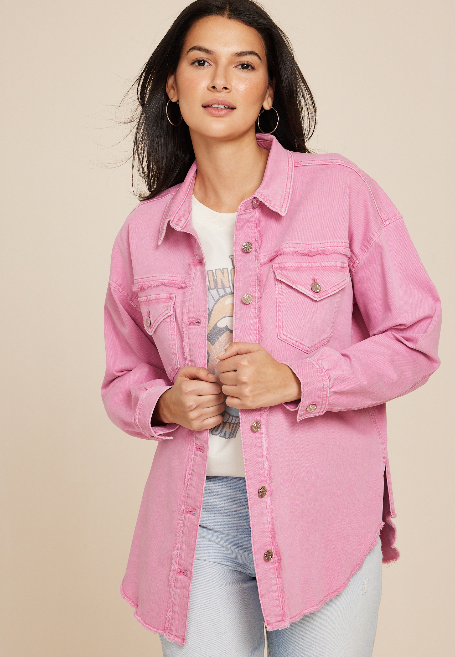 Pink Denim Oversized Shacket | maurices