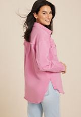Pink Denim Oversized Shacket, C595, small