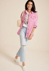 Pink Denim Oversized Shacket, C595, small