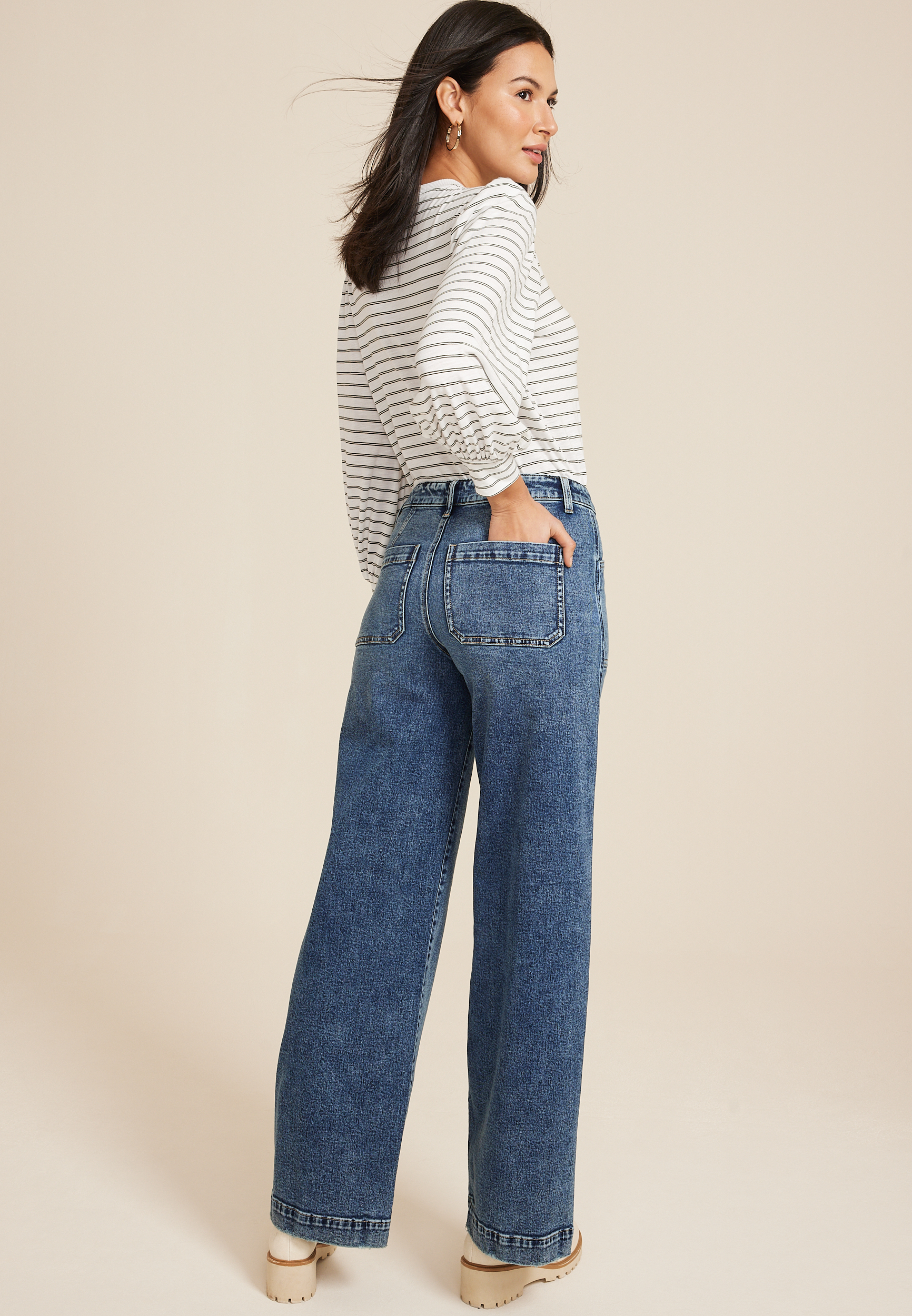 Patch Pocket High Rise Wide Leg Jean, C258, large