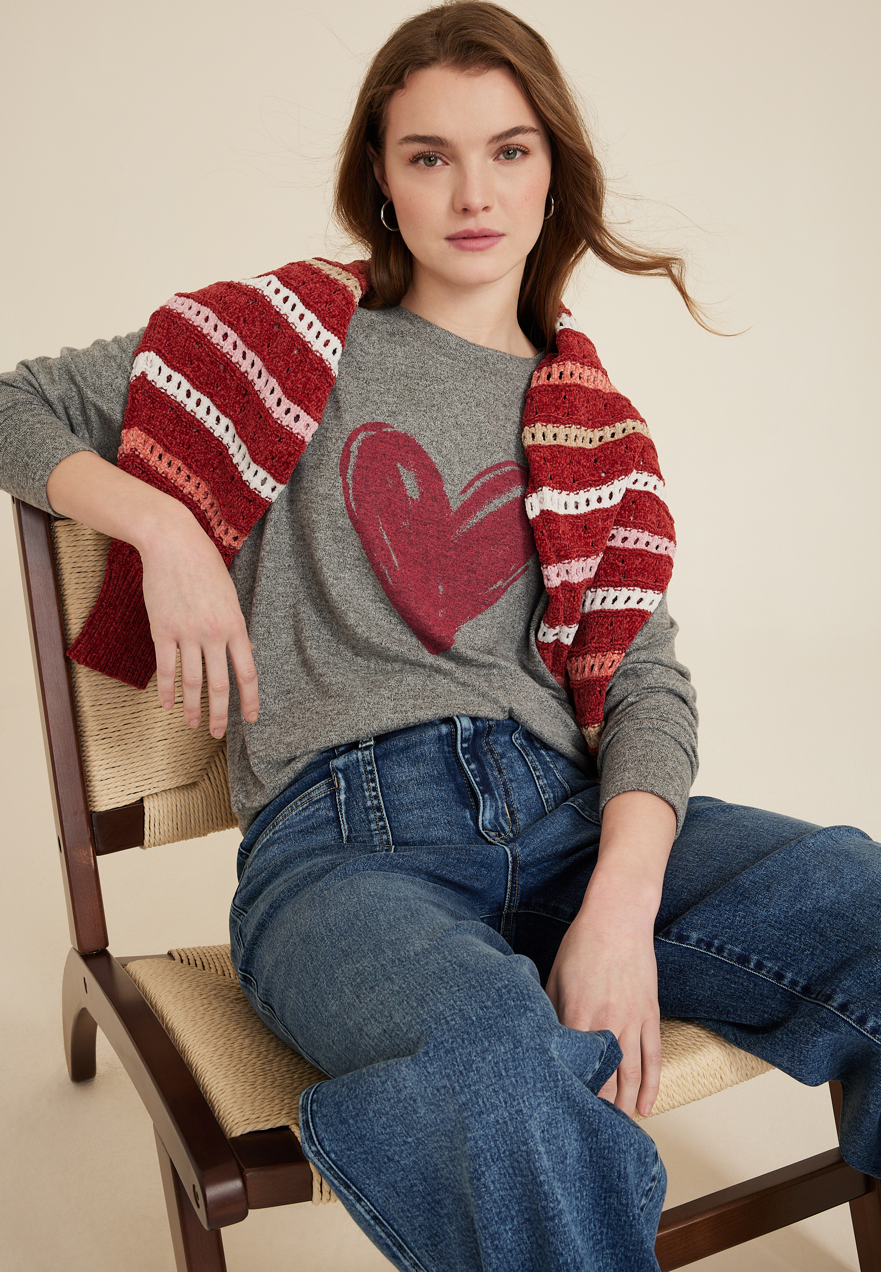 Cozy Heart Crew Neck Sweatshirt, C3407, large