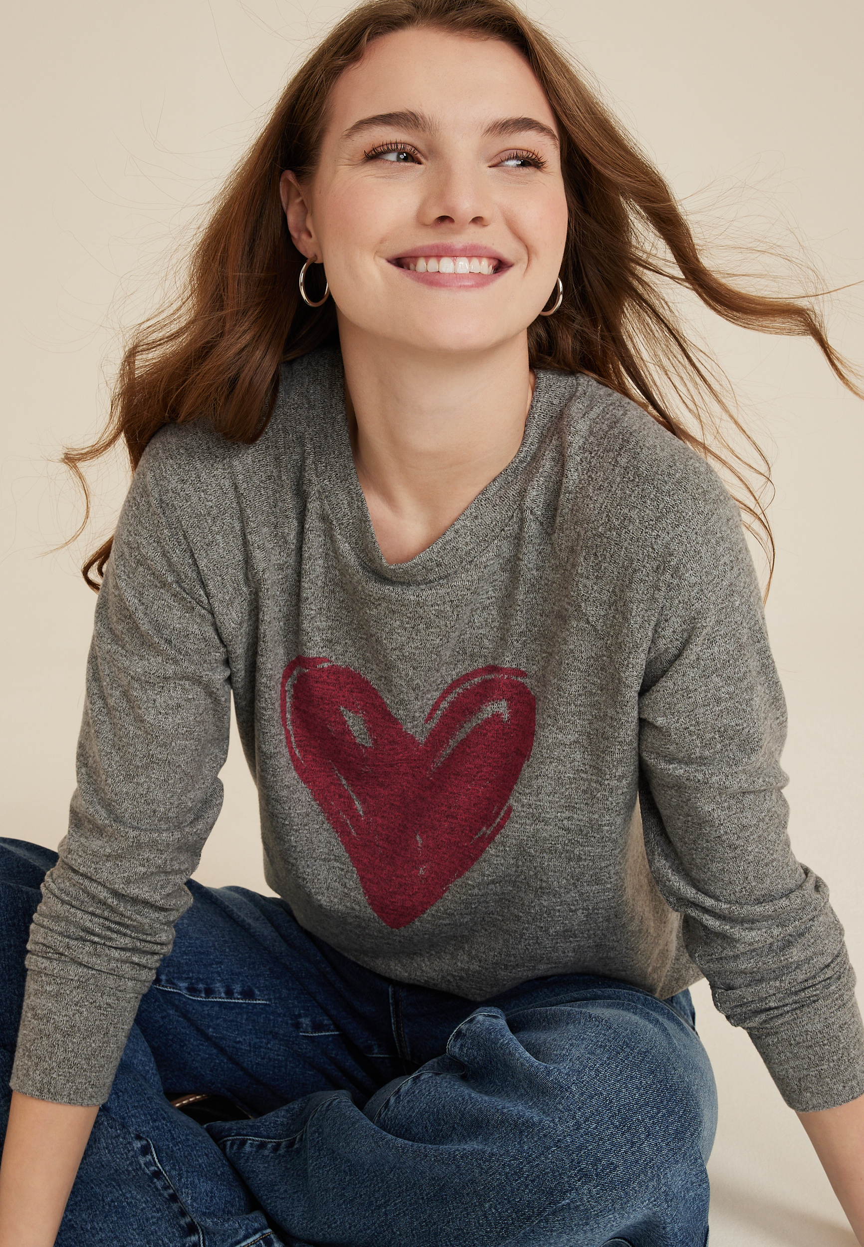 Cozy Heart Crew Neck Sweatshirt, C3407, large