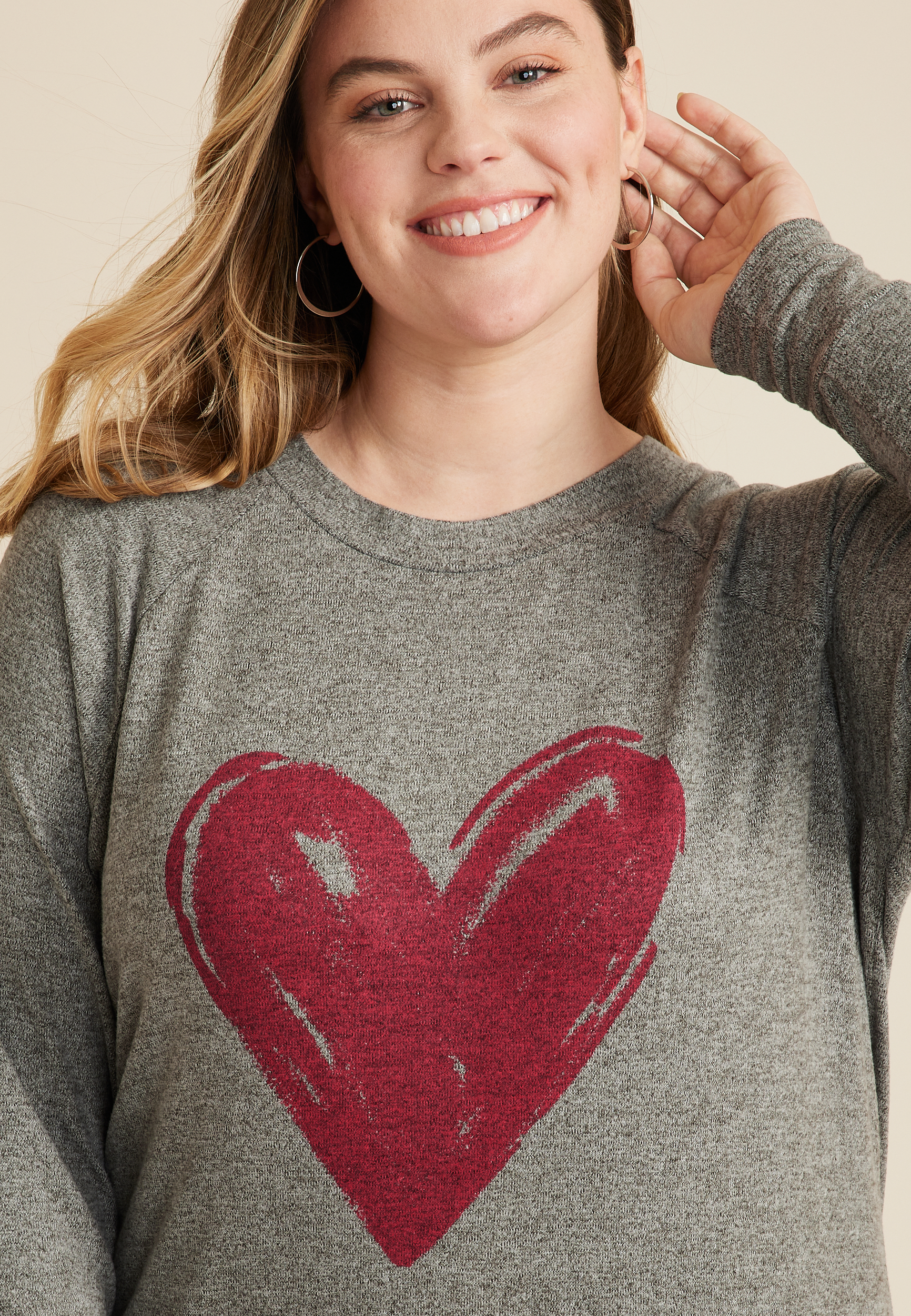 Cozy Heart Crew Neck Sweatshirt, C3407, large