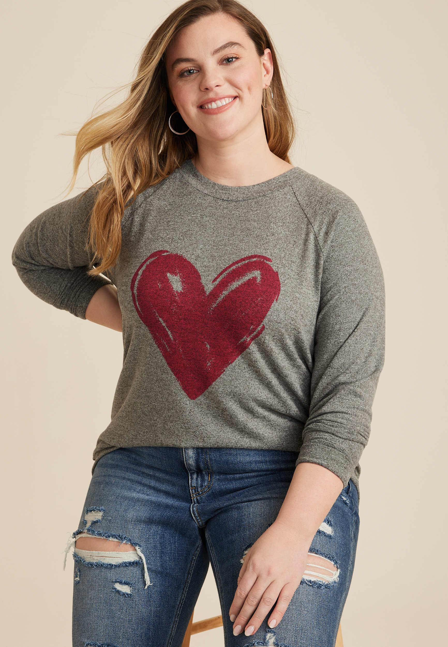 Cozy Heart Crew Neck Sweatshirt, C3407, large