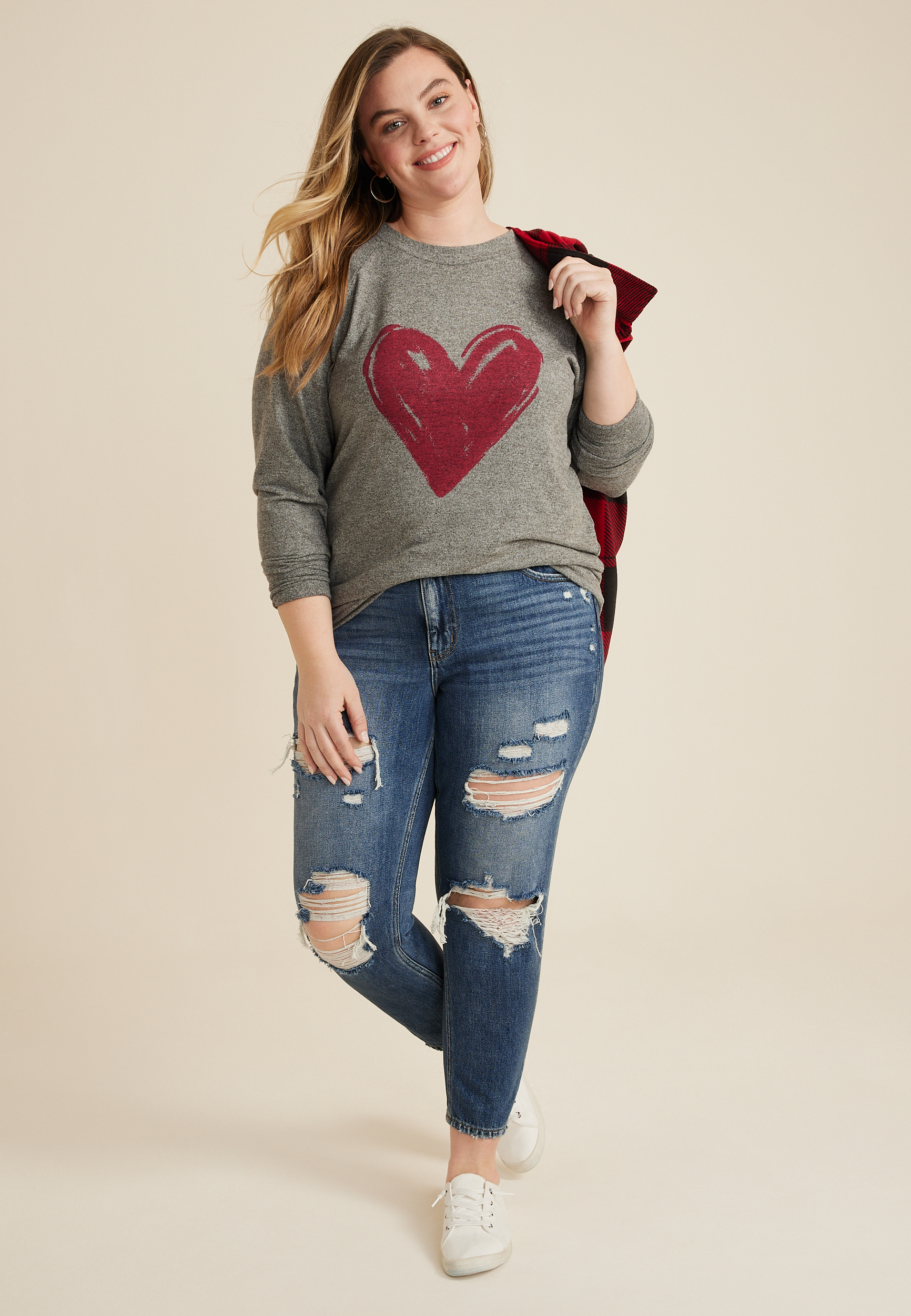 Cozy Heart Crew Neck Sweatshirt, C3407, large