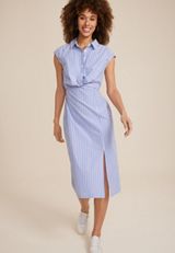 Striped Twist Front Shirt Dress, NAVY COMBO, small