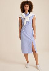 Striped Twist Front Shirt Dress, NAVY COMBO, small