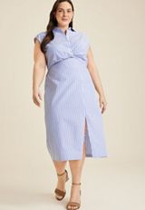 Plus Size Striped Twist Front Shirt Dress, NAVY COMBO, small