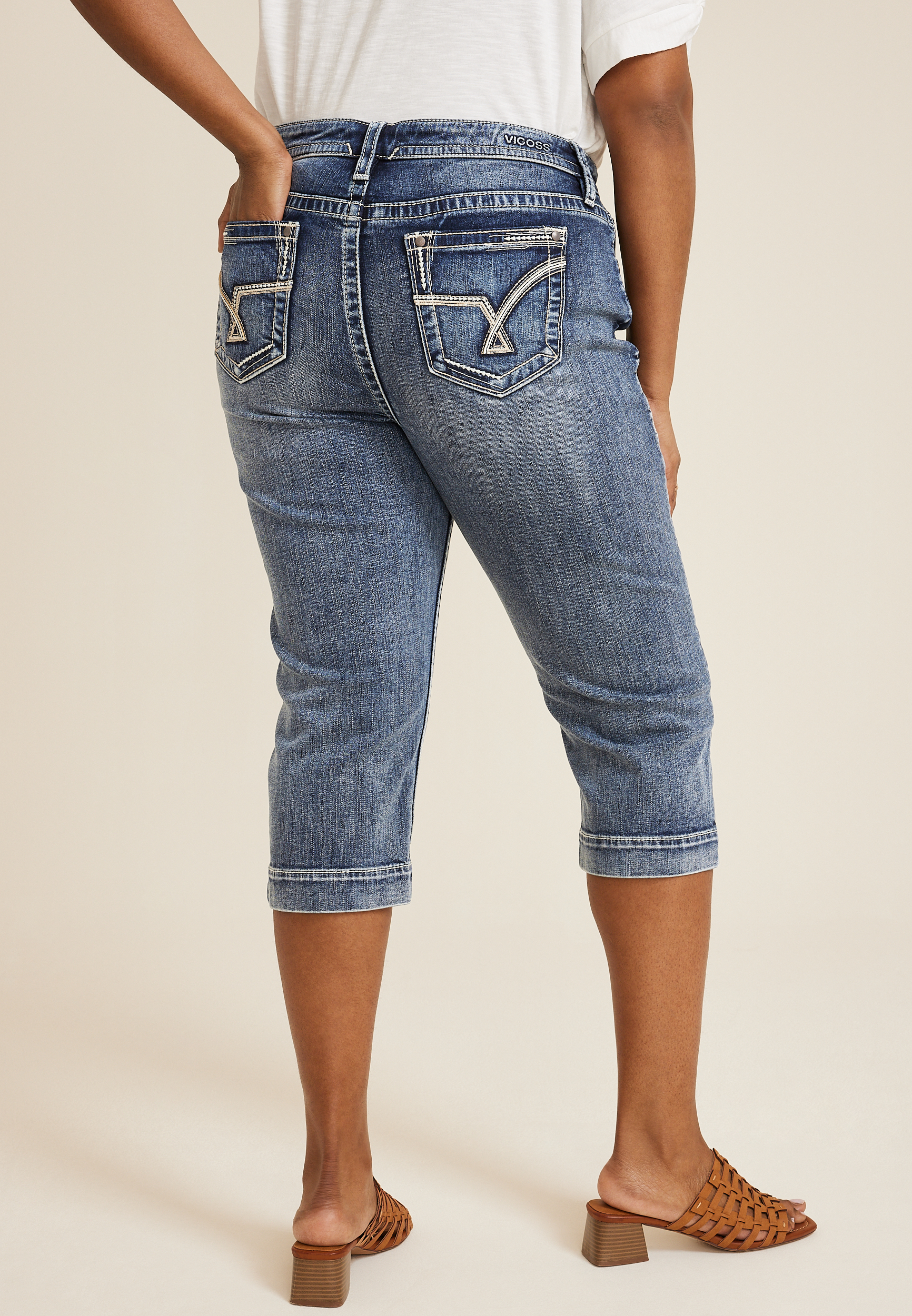 Plus Size Vigoss® Heritage Mid Rise Arrow Stitch Capri Jean maurices