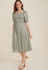 Smocked Puff Sleeve Midi Dress, C2199, small