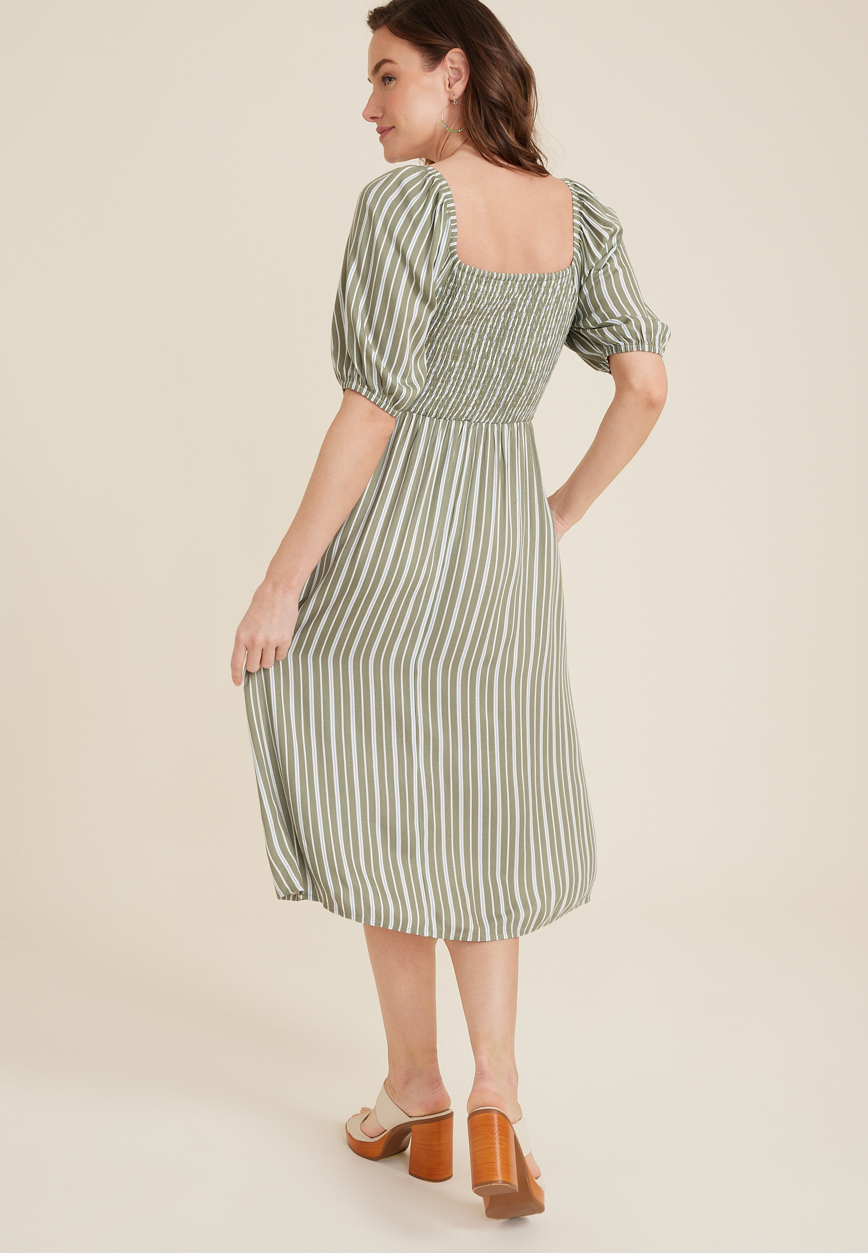 Smocked Puff Sleeve Midi Dress, C2199, large