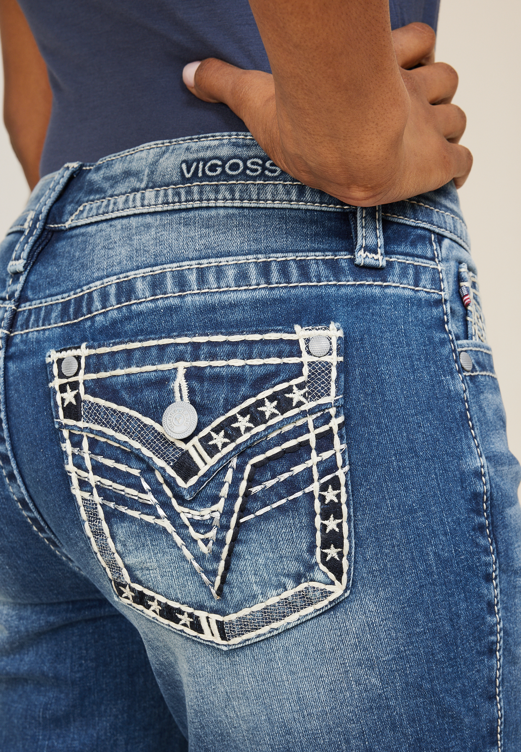 Vigoss&reg; Heritage Mid Rise Star Embellished Flap Pocket Capri, C258, large