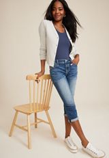 Vigoss&reg; Heritage Mid Rise Star Embellished Flap Pocket Capri, C258, small