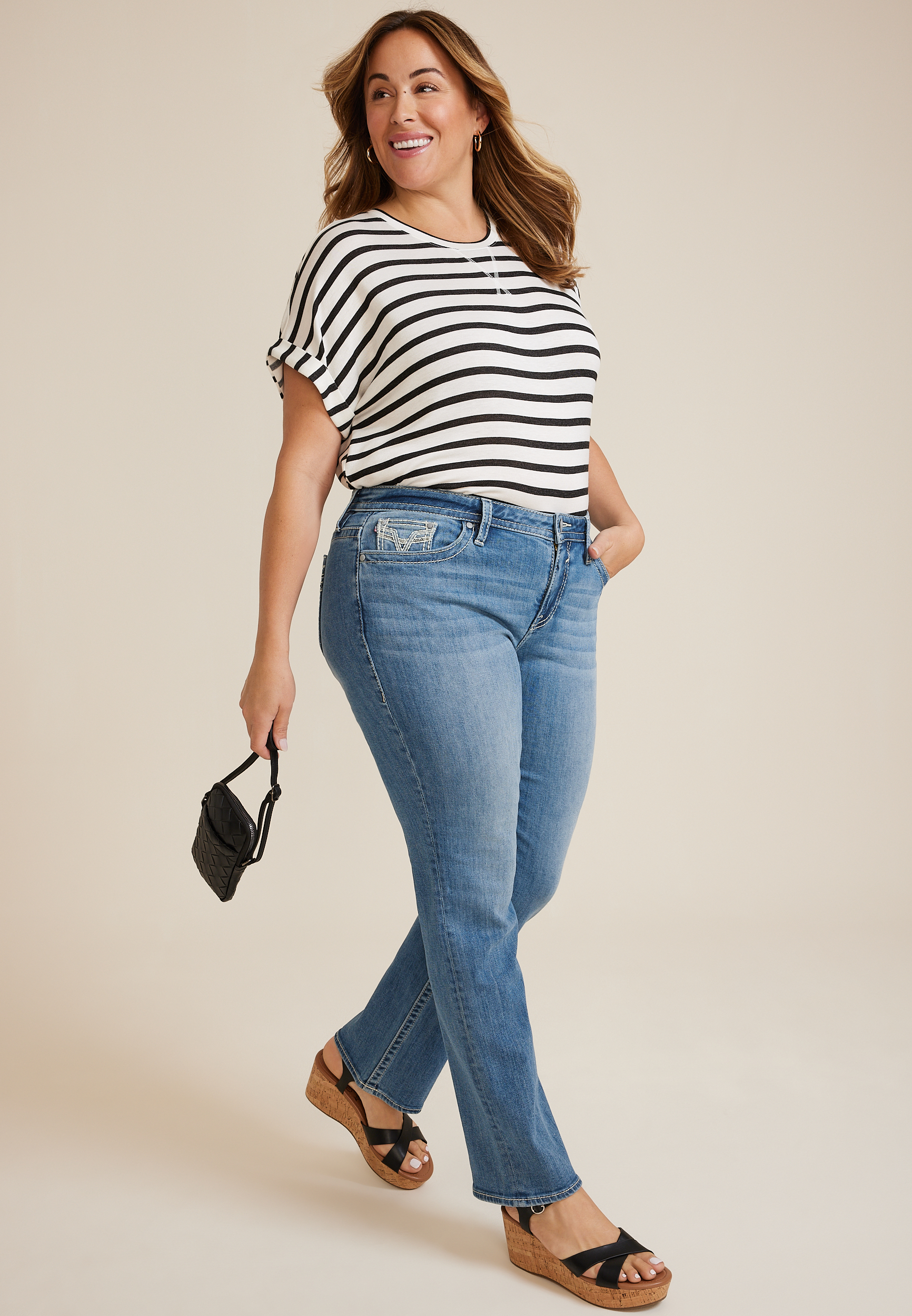 Plus Size Vigoss&reg; Mid Rise Feather Pocket Straight Jean, C3337, large