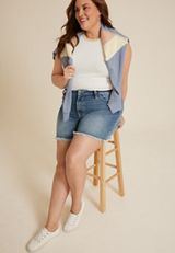 Plus Size Vigoss&reg; High Rise Thick Stitch Pocket 5in Short, , small