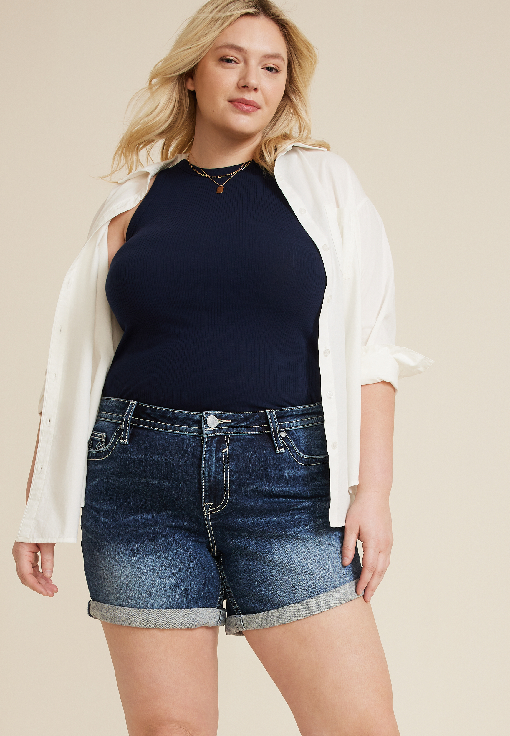 Plus Size Vigoss&reg; Americana Heritage Mid Rise 6in Short, DARK SANDBLAST, large