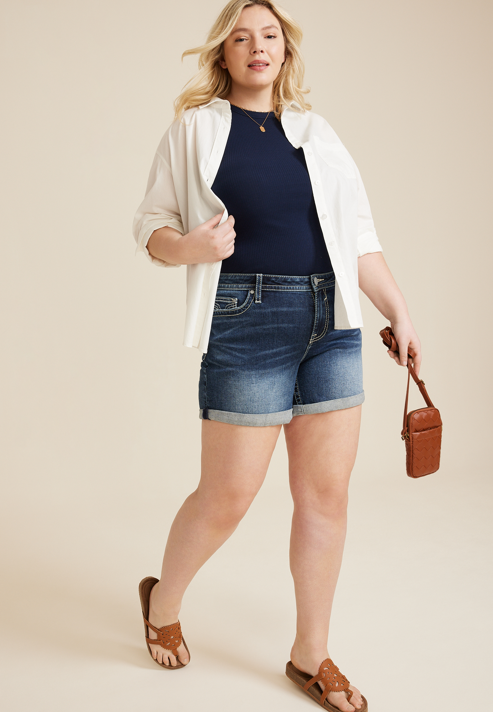 Plus Size Vigoss&reg; Americana Heritage Mid Rise 6in Short, DARK SANDBLAST, large