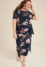 Plus Size 24/7 Waist Tie Midi Dress, BLUE JASMINE COMBO, small
