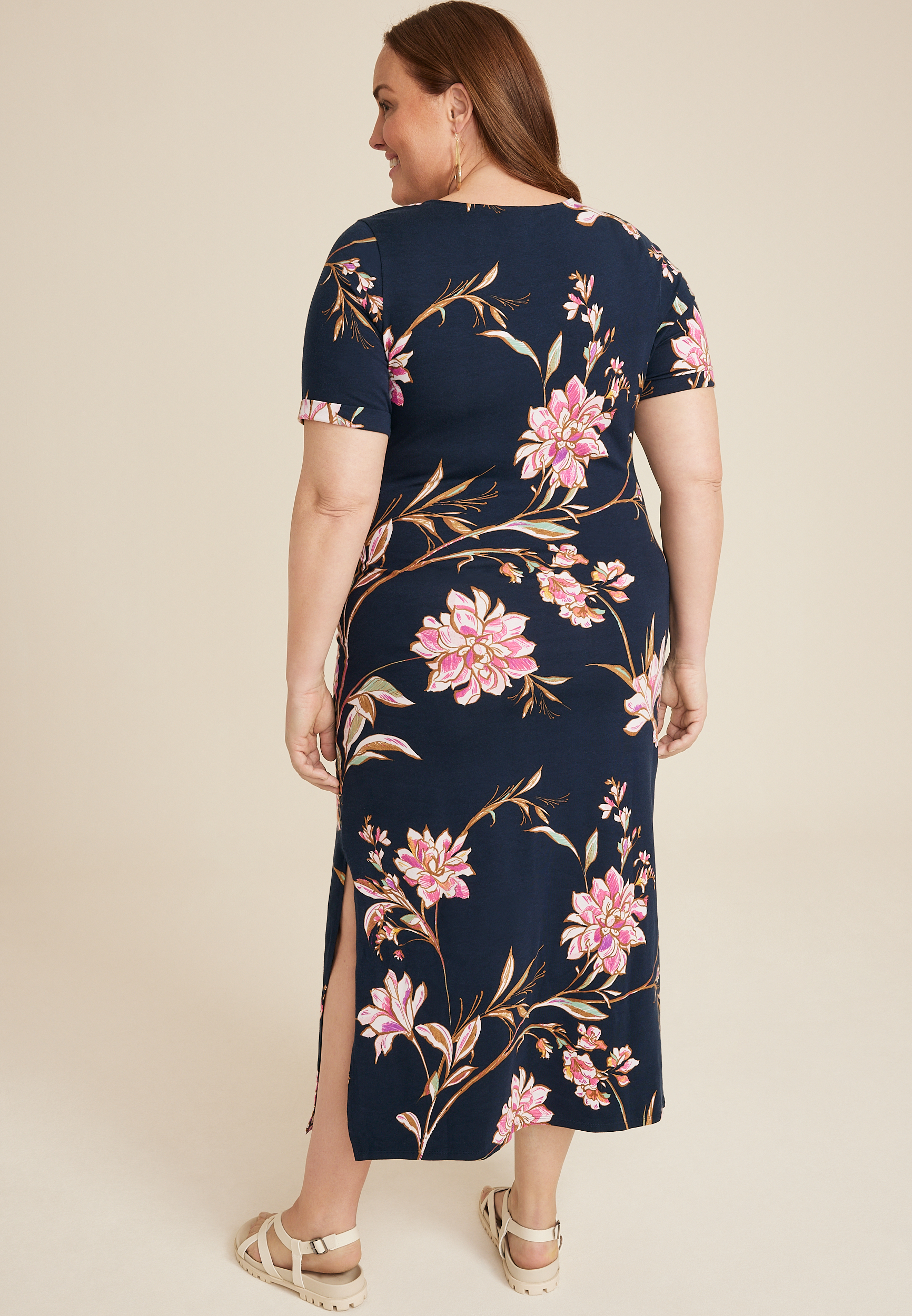Plus Size 24/7 Waist Tie Midi Dress, BLUE JASMINE COMBO, large