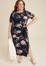 Plus Size 24/7 Waist Tie Midi Dress, BLUE JASMINE COMBO, small