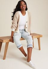 edgely&trade; Mid Rise Ripped Relaxed Boyfriend Cropped Jean, C2806, small