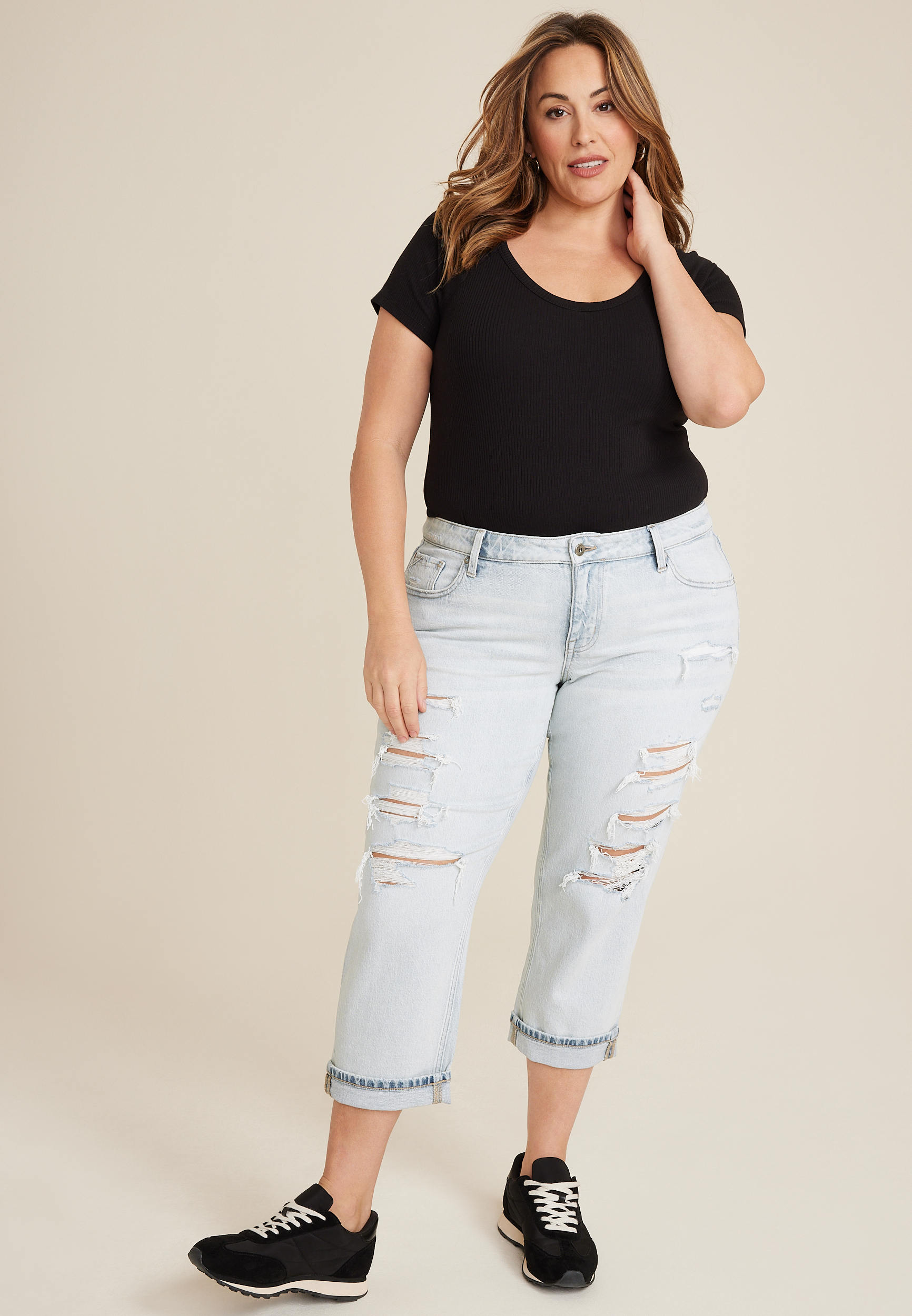 Plus Size m jeans by maurices™ Cool Comfort High Rise Curvy Stacked Waist  Cropped Jean