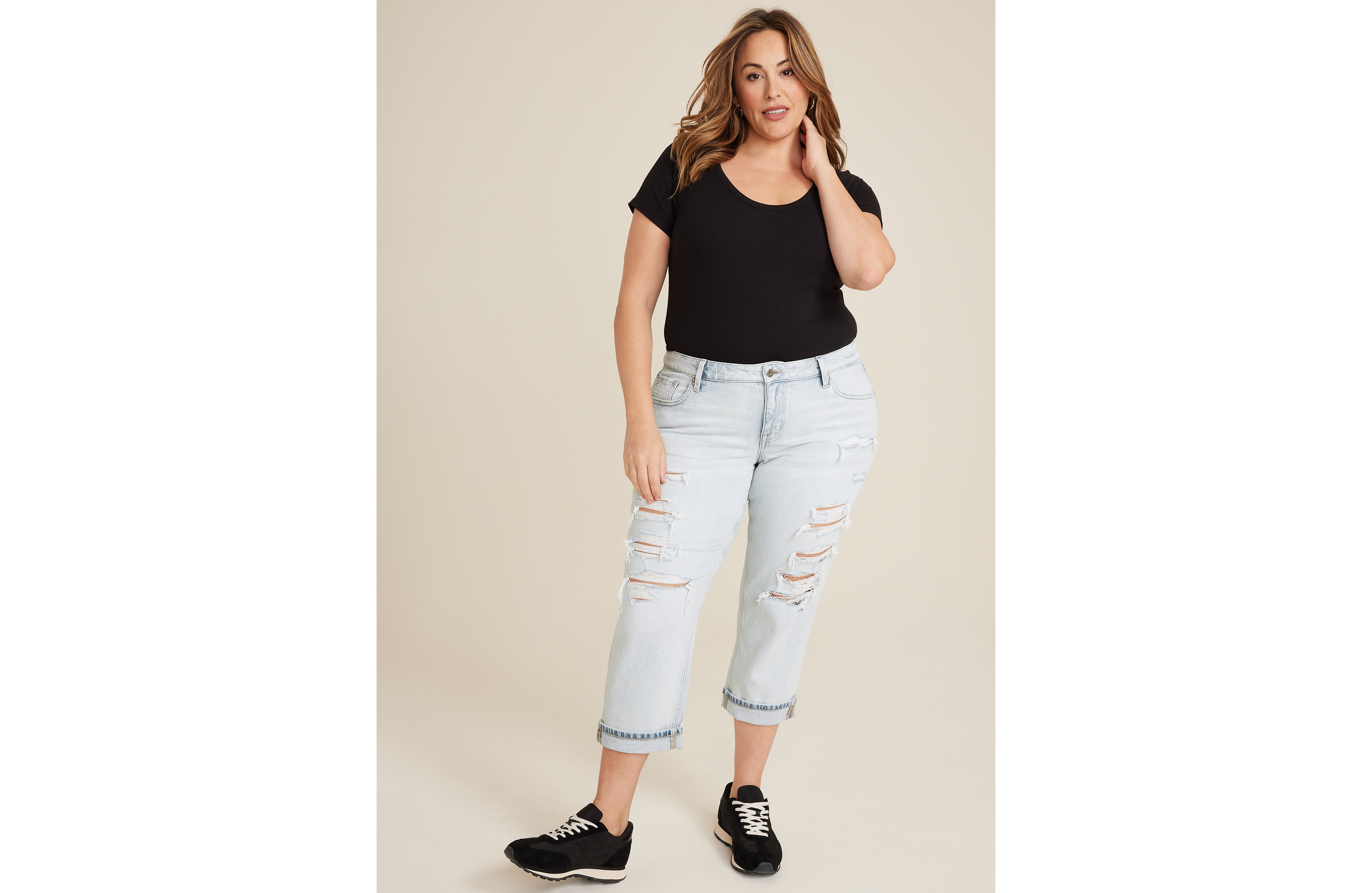 Plus edgely™ Mid Rise Light Ripped Relaxed Boyfriend Crop Jean