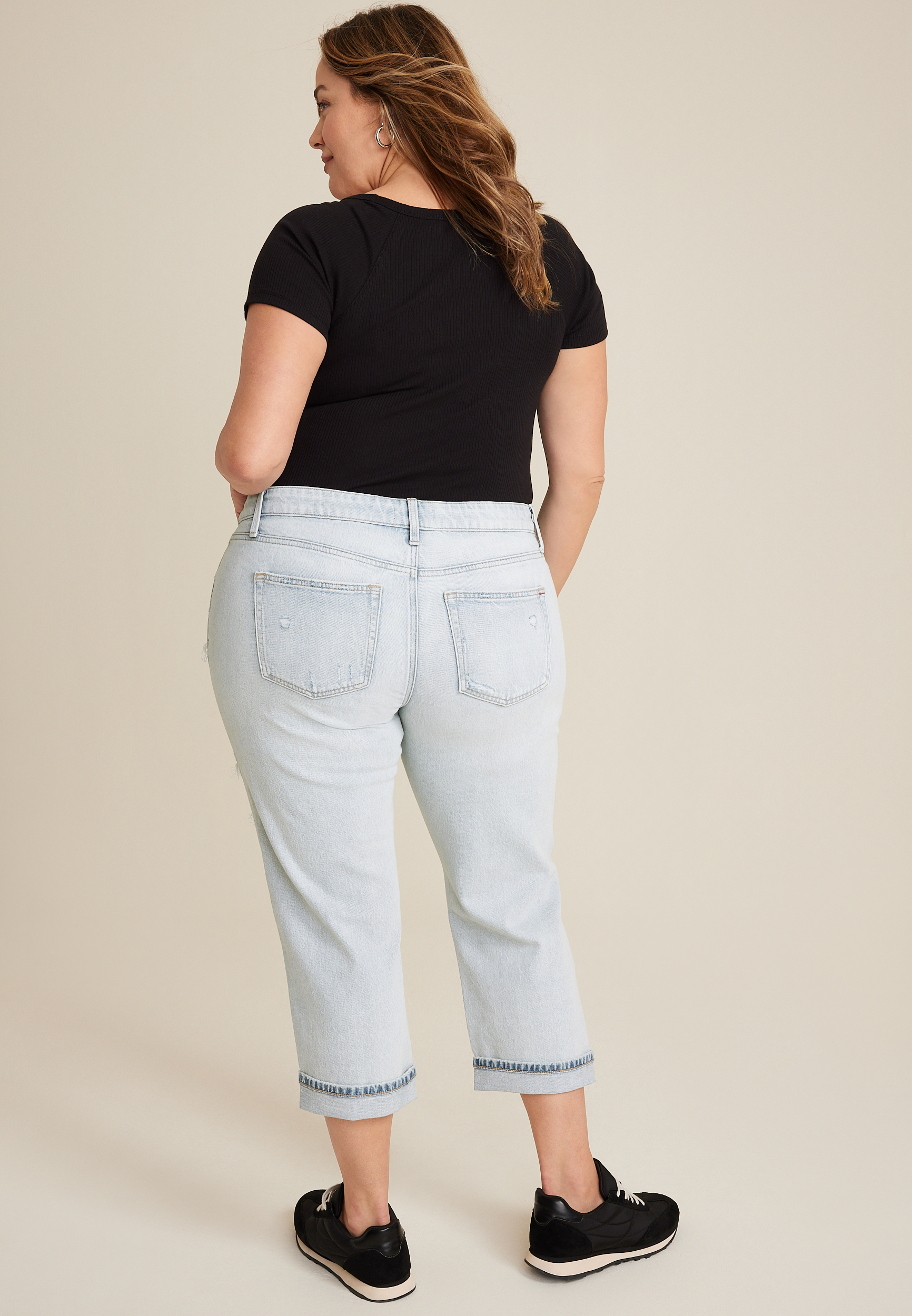 Plus Size edgely&trade; Mid Rise Light Ripped Relaxed Boyfriend Crop Jean, C2806, large