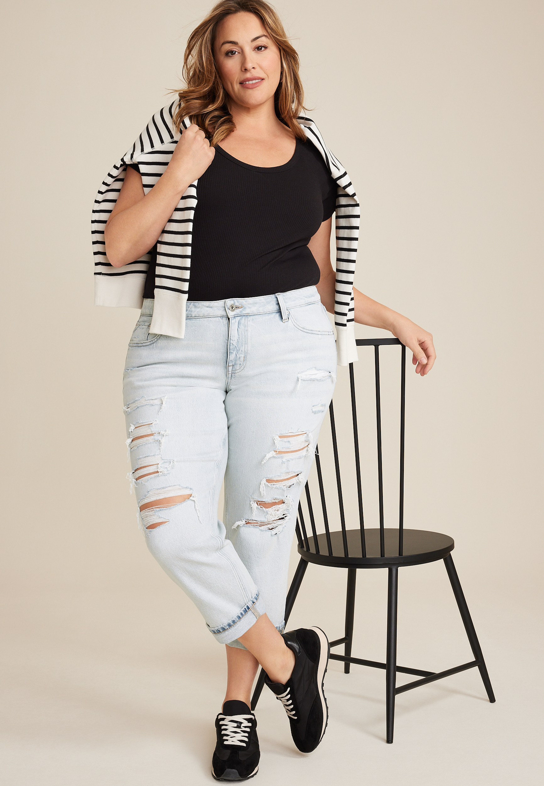 Plus Size edgely&trade; Mid Rise Light Ripped Relaxed Boyfriend Crop Jean, C2806, large